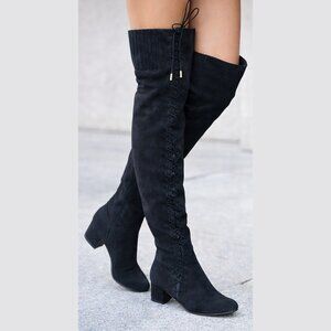 NEW BRIAN ATWOOD B-MALLEY Suede Leather Over Knee Heel Boots Black Size 8.5